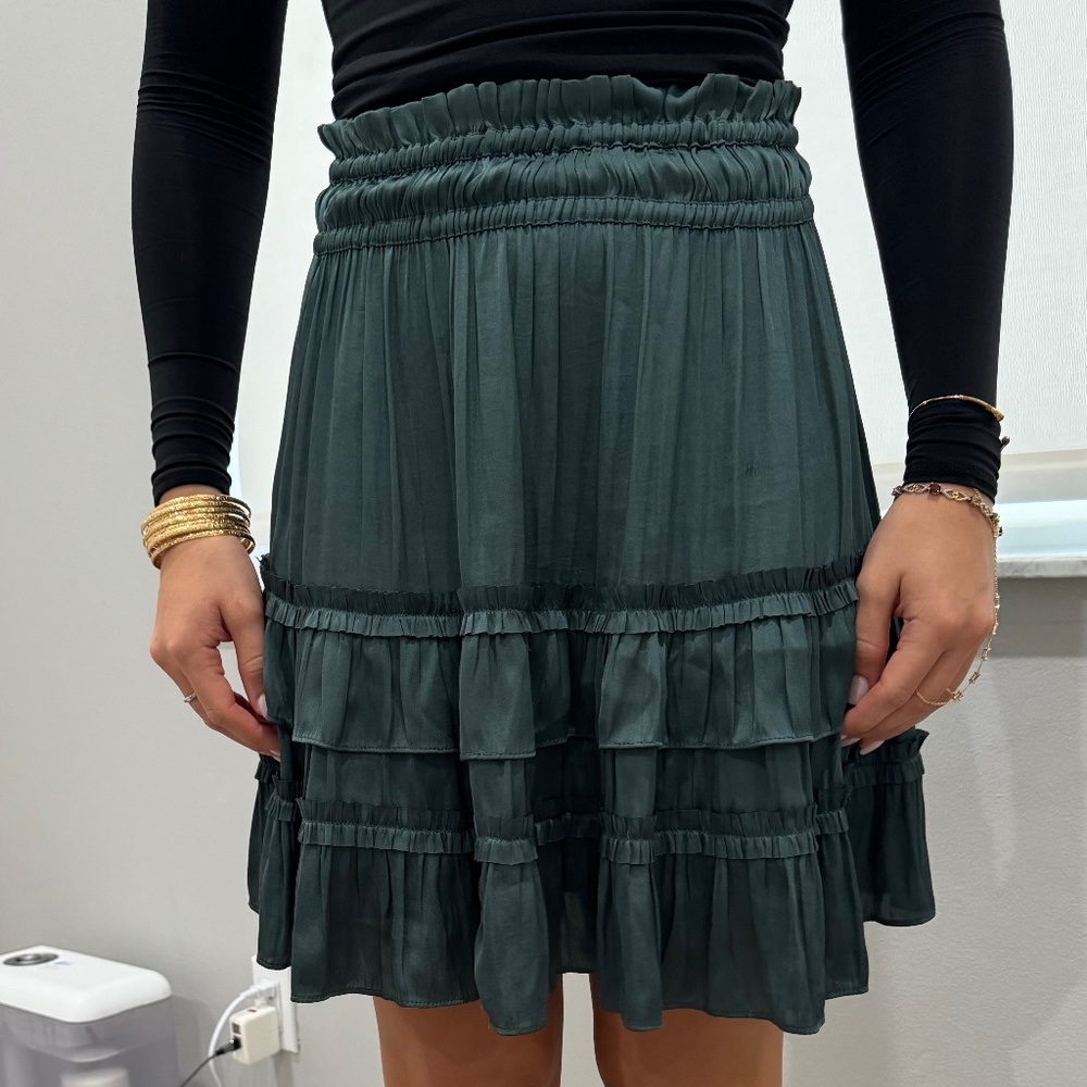 size XS dark green satin formal flow skirt